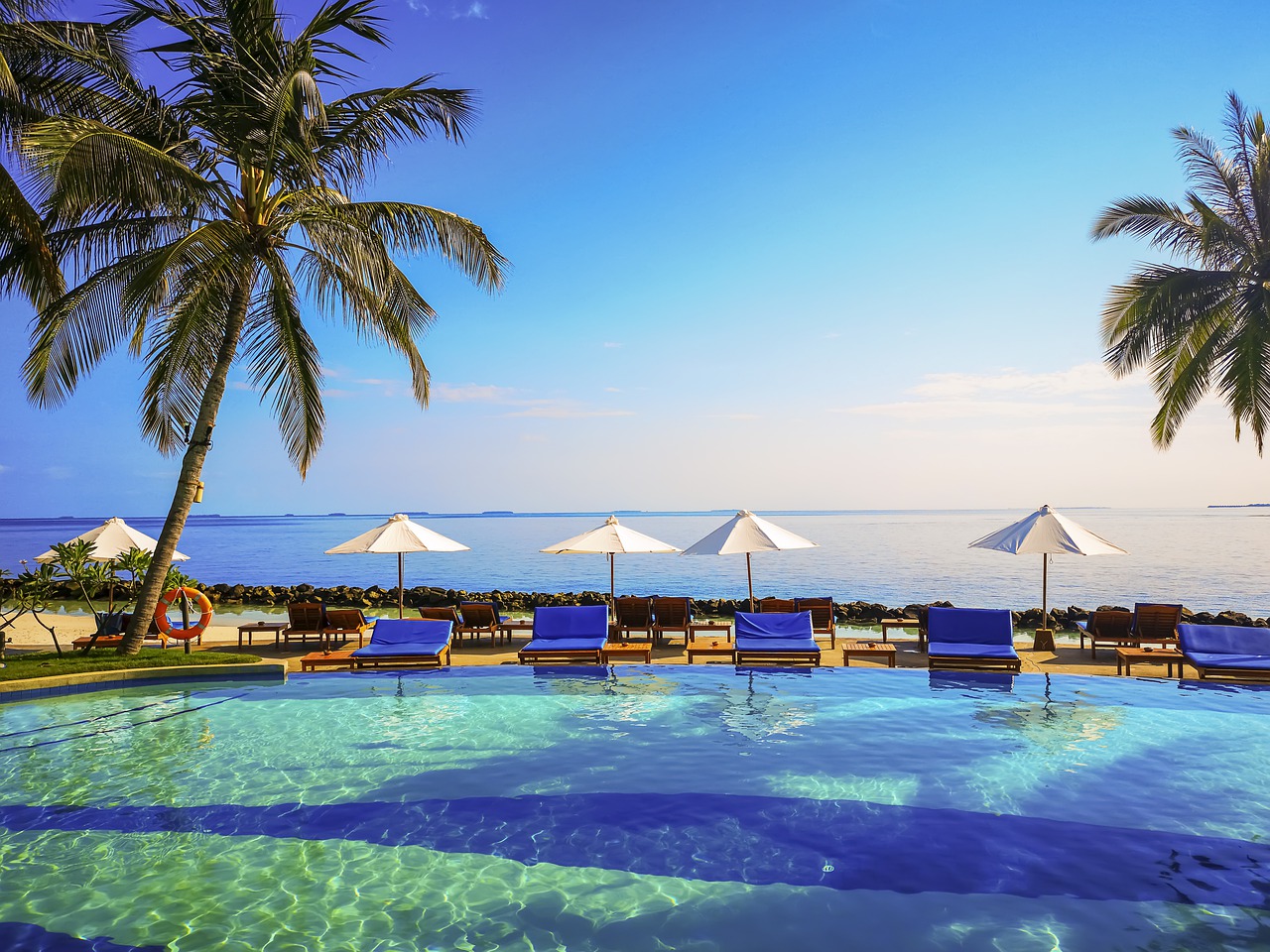 Poolside view of one of our Hawaii beach house rentals